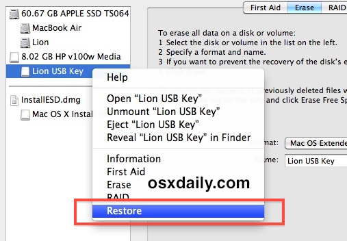 os x lion iso to usb